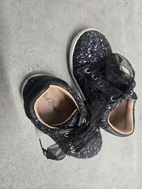Glittery Black Kids Lace-Up Sneakers with Sheer Ribbon Laces